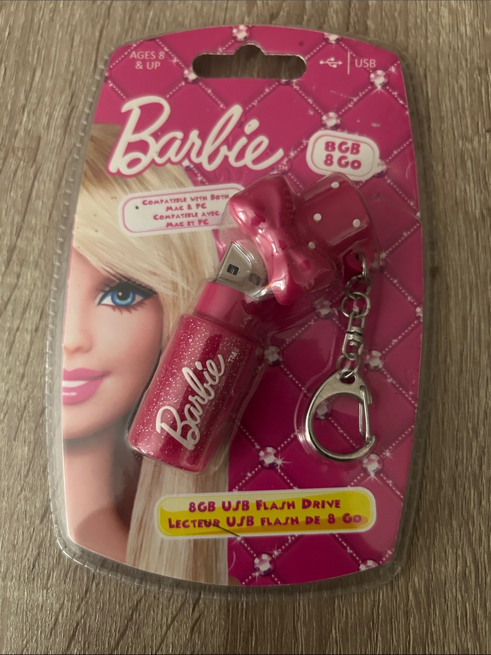 Barbie Hot Pink Glitter USB Flash Drive with Keychain